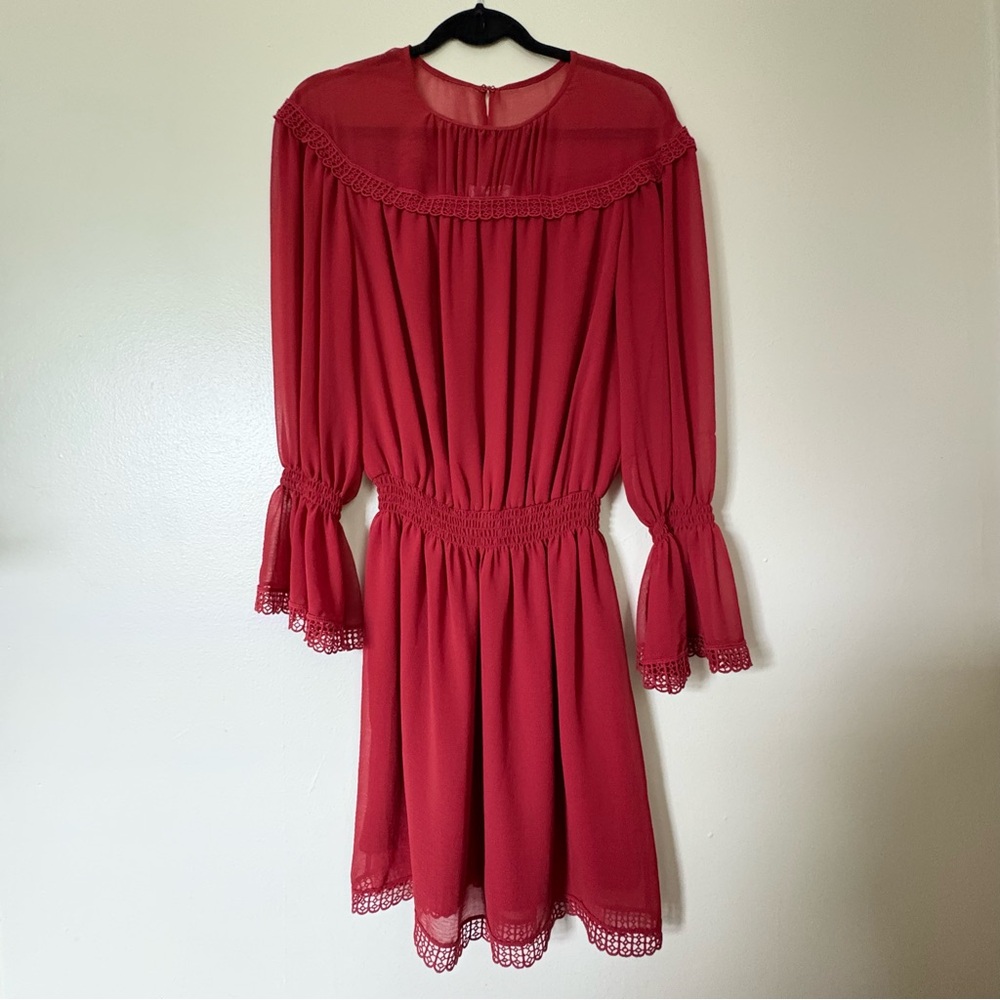 Elegant Red Long Sleeve Sundress with Bishop Sleeves